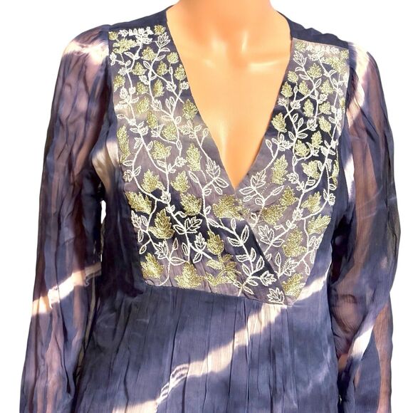 Soft Surroundings Size XS Blue Himalaya Indigo Tie Dye Embroidered Dress #2EJ67 - Picture 3 of 5